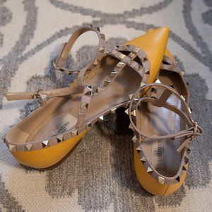Valentino Garavani Rockstud Cage Noir Leather Studded Ballet Flats USED